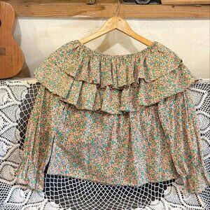 Ditsy Floral Ruffle Off Shoulder Crop Top Cottagecore Blouse